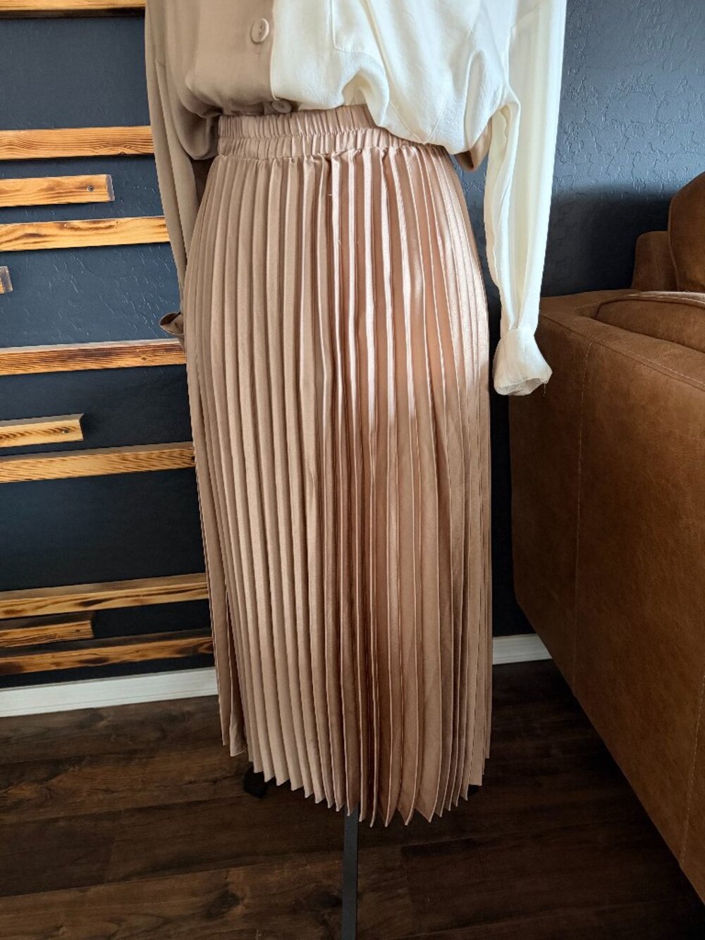 Gold Pleated Maxi Skirt